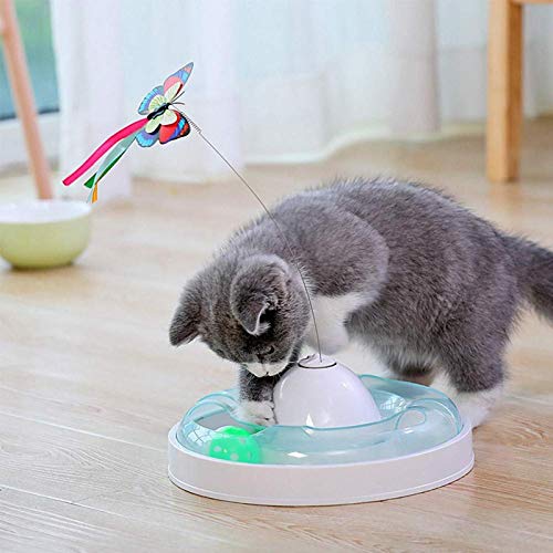 Huachaoxiang Juguetes para Gatos interactiva eléctrico Mariposa Divertida del Gato Cat Bar-Plataforma giratoria Bola de Juguete de la Pesca Gato de Juguete, El aburrimiento Lindert,Rosado
