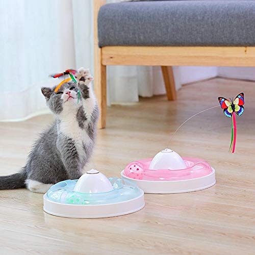 Huachaoxiang Juguetes para Gatos interactiva eléctrico Mariposa Divertida del Gato Cat Bar-Plataforma giratoria Bola de Juguete de la Pesca Gato de Juguete, El aburrimiento Lindert,Rosado