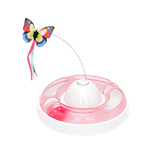 Huachaoxiang Juguetes para Gatos interactiva eléctrico Mariposa Divertida del Gato Cat Bar-Plataforma giratoria Bola de Juguete de la Pesca Gato de Juguete, El aburrimiento Lindert,Rosado