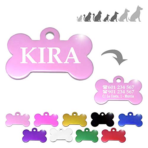 Hueso para Mascotas pequeñas-Medianas Placa Chapa Medalla de identificación Personalizada para Collar Perro Gato Mascota grabada (Rosa)
