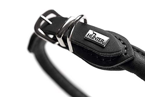 HUNTER - Collar de Cuero Redondo y Suave para Perros (35/Negro)