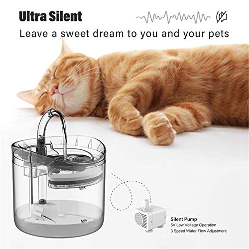 HWZZ Fuente De Agua para Gatos Agua Filtrada para Mascotas Bebida Higiénica Saludable, Dispensador De Agua para Mascotas Capacidad Automática De 1.8L, Super Silencioso,Clear