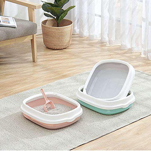 HYISHION Bandeja Higiénica Gatos Gatitos Aseo Arenero Abierto para Mascotas Gatos Bandeja Sanitaria Plástica con Pala, Tamaños Y Colores para Elegir,Verde,XXL