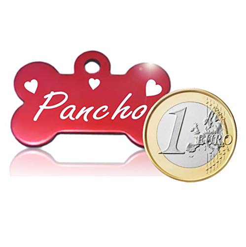 Iberiagifts - Hueso para Mascotas Medianas-Grandes con Corazones Placa Chapa de identificación Personalizada para Collar Perro Gato Mascota grabada (Azul)