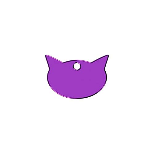 Iberiagifts - Placa en Forma de Cara de Gato para Gatos de Todas Las Edades Chapa Medalla de identificación Personalizada para Collar Perro Mascota grabada (Lila)