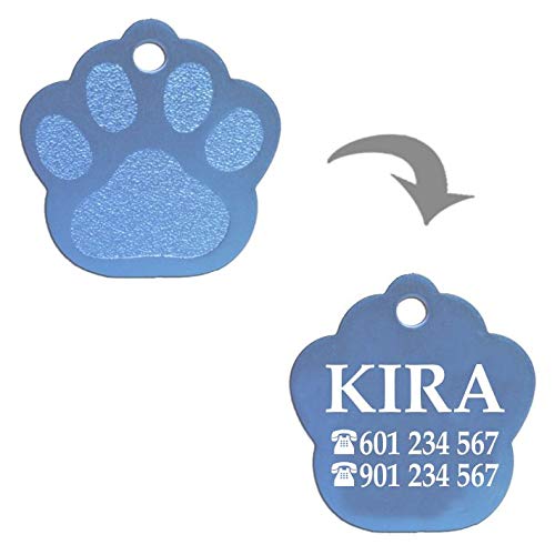 Iberiagifts - Placa en Forma de Huella para Mascotas Medianas-Grandes Chapa Medalla de identificación Personalizada para Collar Perro Gato Mascota grabada (Rojo)