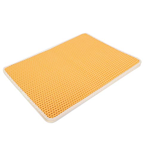 Ichiias Alfombrilla para Caja de Arena para Gatos, Alfombrilla para Arena para Gatos, Color Amarillo EVA de Doble Capa con Gancho y Lazo para Mascotas caseras para Gatos(Yellow, Large)