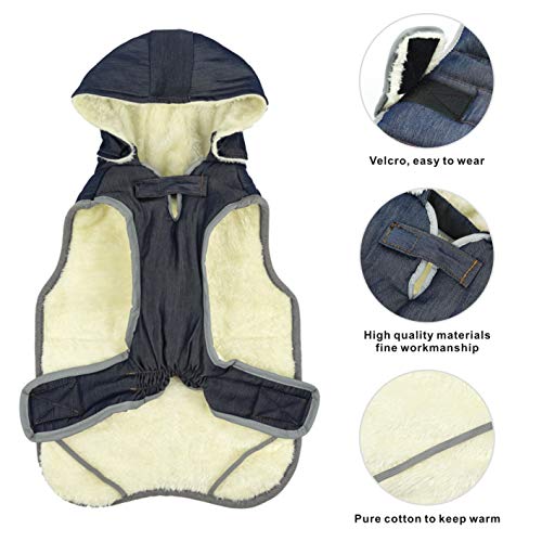 Idepet Abrigo para Perros Chaqueta cálida, Chaleco Reflectante de Lana para Mascotas Sudaderas con Capucha Deporte al Aire Libre Chaquetas Impermeables para Perros con arnés