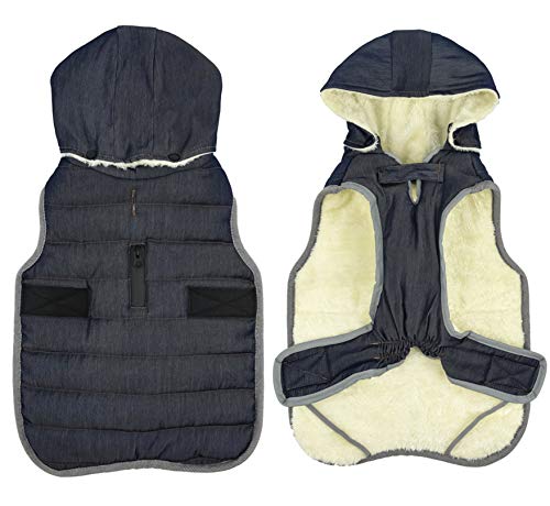 Idepet Abrigo para Perros Chaqueta cálida, Chaleco Reflectante de Lana para Mascotas Sudaderas con Capucha Deporte al Aire Libre Chaquetas Impermeables para Perros con arnés