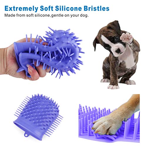 Idepet Limpiador de Huellas para Perros,Perros Lavadora Portatil,Cepillo De Limpieza para Mascotas con Toalla Pet Paw Cleaner para Perros Gatos Masaje Aseo Sucio Garras Púrpura