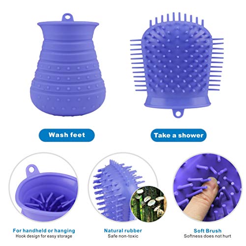 Idepet Limpiador de Huellas para Perros,Perros Lavadora Portatil,Cepillo De Limpieza para Mascotas con Toalla Pet Paw Cleaner para Perros Gatos Masaje Aseo Sucio Garras Púrpura