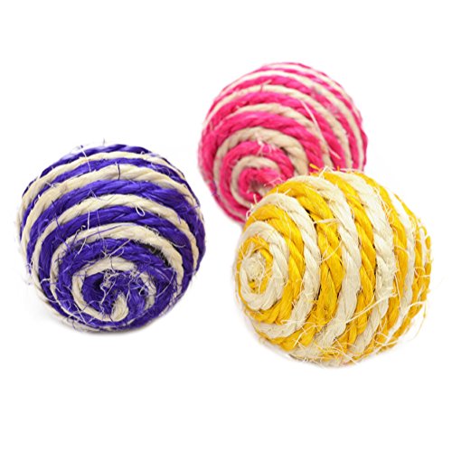 Inconpro 3X Juguete de mordida de Mascota Globo para Gato Resistente a la Captura Globo de sisal Natural de tamaño pequeño Juguete para Animal Juguete de Globo para Gato al Azar