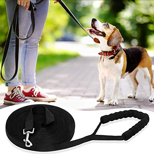 iNeego Correa Perro Adiestramiento 30 Metros Correa de Adiestramiento para Perros 30m Correas Básicas Nylon Resistente para Camping Paseo Longitud (30M con Mango, Negro)