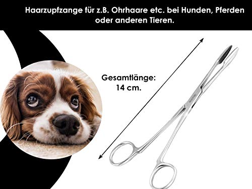 InstrumenteNrw Pinzas para el pelo para las orejas de perros, pinzas para eliminar el pelo de animales, de acero inoxidable, con dentado interior sin bloqueo, de calidad profesional (14 cm)