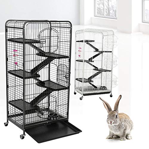 Jaula de metal para conejos de 5 pisos, con 3 puertas delanteras Casa de ratas para conejillos de indias, acceso fácil y completo para sus mascotas, omes con botella de agua y caja de comida(negro)