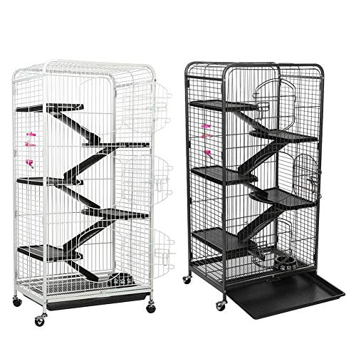 Jaula de metal para conejos de 5 pisos, con 3 puertas delanteras Casa de ratas para conejillos de indias, acceso fácil y completo para sus mascotas, omes con botella de agua y caja de comida(negro)