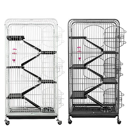 Jaula de metal para conejos de 5 pisos, con 3 puertas delanteras Casa de ratas para conejillos de indias, acceso fácil y completo para sus mascotas, omes con botella de agua y caja de comida(negro)