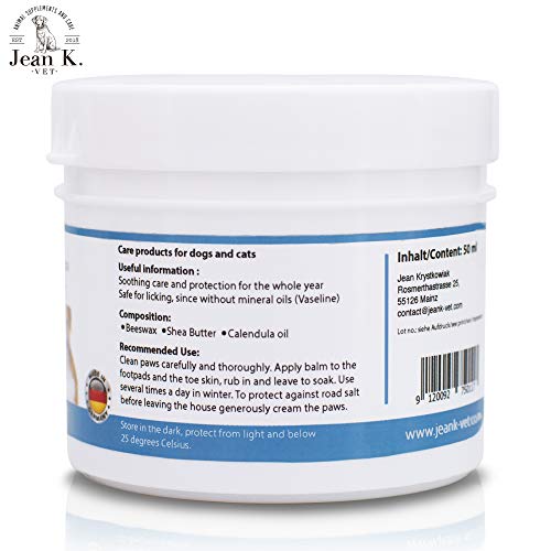 Jean K. - vet® Protección contra la humedad, la sal y la humedad, para perros y gatos, 100% natural, solo cera de abeja, manteca de karité, aceite de caléndula fabricado en Alemania