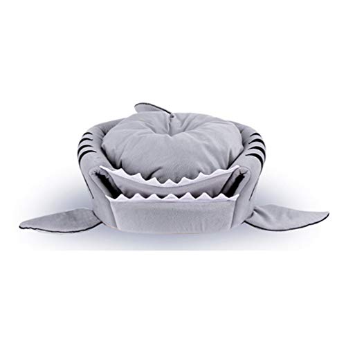 JEELINBORE Práctica Casa de Mascotas Ronda Tiburón Cama para Perros y Gatos (Gris, S: 42 * 42 * 42cm)