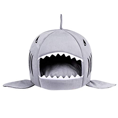 JEELINBORE Práctica Casa de Mascotas Ronda Tiburón Cama para Perros y Gatos (Gris, S: 42 * 42 * 42cm)