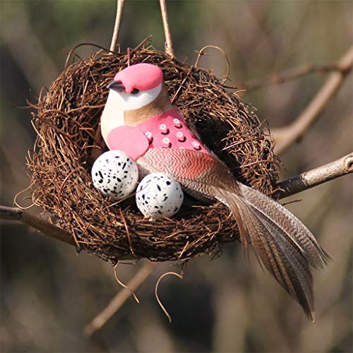 JIABAN 6 juegos de nido artificial de Pascua nido de pájaros, nido de heno y pájaros, decoración del hogar