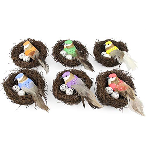 JIABAN 6 juegos de nido artificial de Pascua nido de pájaros, nido de heno y pájaros, decoración del hogar