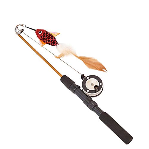 JIAXIA 1 unidad de juguete para mascotas, juguete de plumas, divertido gatito, caña retráctil, varita mágica, juguete de pesca, juguete interactivo, 1pcrandomcolor