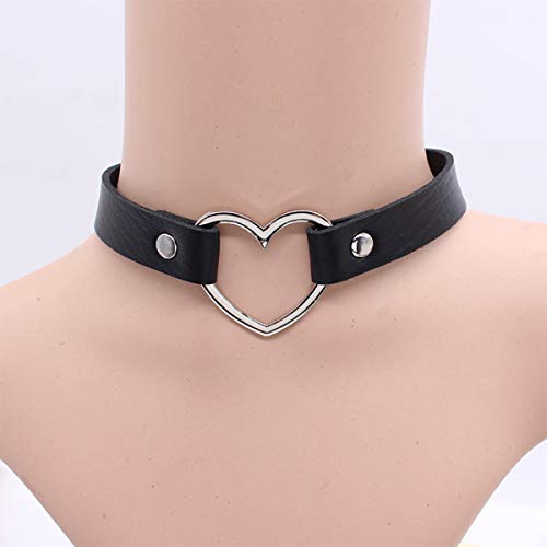 JIeGuanG Collar en forma de corazón, 2 piezas de collar corto de cuero con tachuelas, negro y rojo
