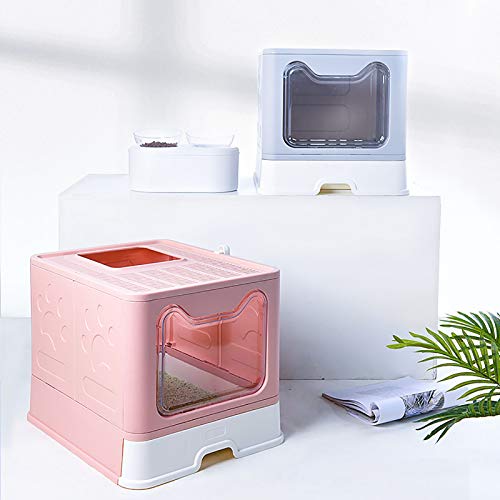 JIEUO Aseo De Mascotas Caja Cerrada Caja De Arena De Gato hacia Adelante Y Expulsar Tipo De Cajón Cat Inodoro Plegable 20 * 16.1 * 15 Pulgadas,Rosado