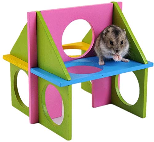 Jilibaba Hamster Gimnasio Madera Ejercicio Casa Juguete para Mascotas Enano Hámster Gerbil Ratones Pequeños Animales