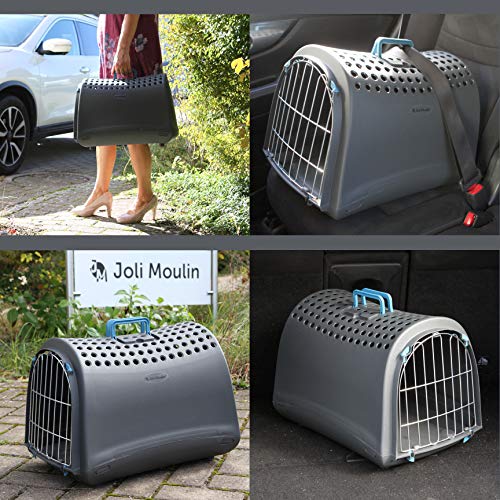 Joli Moulin Caja de transporte para gatos y cachorros, 40 x 50 cm, antracita, New Life | 100% plástico reciclado o no tóxico material plástico respetuoso con el medio ambiente, 100% reciclable