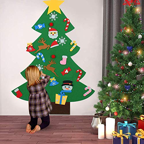 JTENGYAO DIY árbol de Navidad de Fieltro, Kit de árbol de Navidad de Fieltro para niños, decoración de Pared para el hogar para niños, Juguetes, Adornos Desmontables
