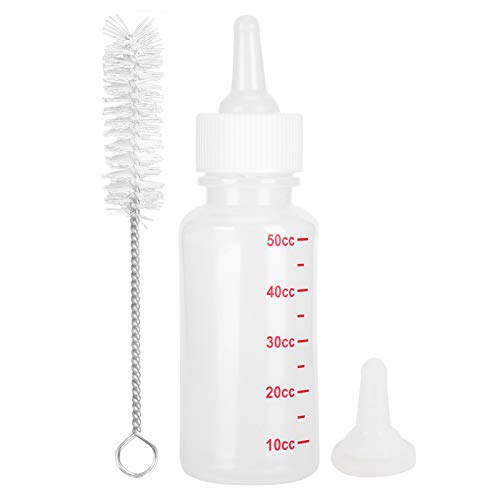 Juego de cuidado de enfermería para mascotas, 50 ml Botella de leche portátil para mascotas Biberón de silicona transparente y duradero con tetina de repuesto y cepillo de limpieza para perros y gatos