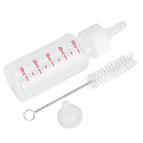 Juego de cuidado de enfermería para mascotas, 50 ml Botella de leche portátil para mascotas Biberón de silicona transparente y duradero con tetina de repuesto y cepillo de limpieza para perros y gatos
