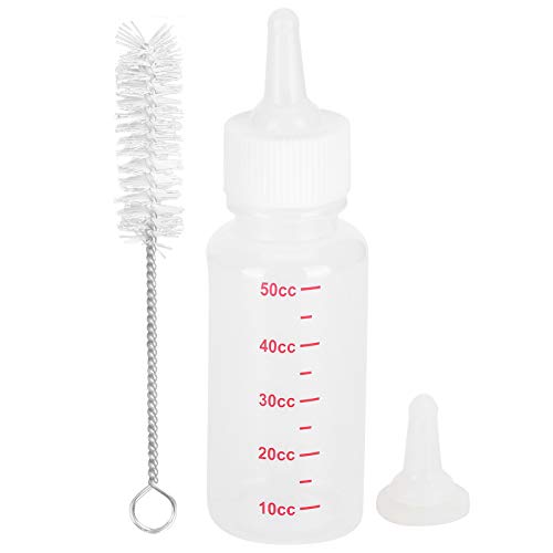 Juego de cuidado de enfermería para mascotas, 50 ml Botella de leche portátil para mascotas Biberón de silicona transparente y duradero con tetina de repuesto y cepillo de limpieza para perros y gatos