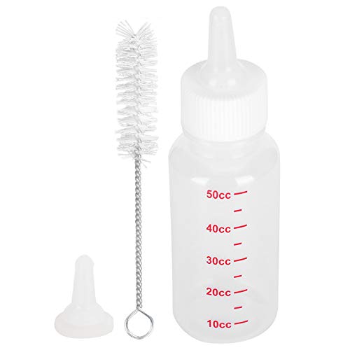 Juego de cuidado de enfermería para mascotas, 50 ml Botella de leche portátil para mascotas Biberón de silicona transparente y duradero con tetina de repuesto y cepillo de limpieza para perros y gatos