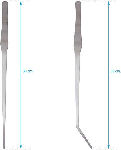 Juego de pinzas largas de 38 cm - Pinzas curvas y rectas - 2 piezas - Acero inoxidable - Acuaterrario Paisajismo Acuático