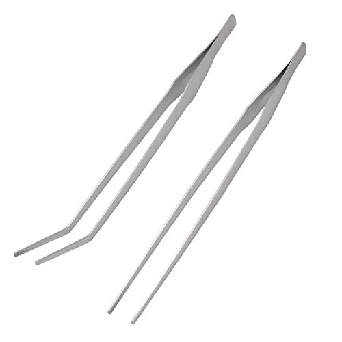 Juego de pinzas largas de 38 cm - Pinzas curvas y rectas - 2 piezas - Acero inoxidable - Acuaterrario Paisajismo Acuático
