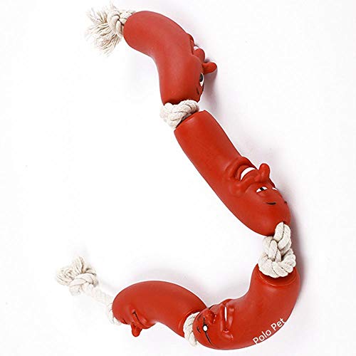 Juguete De Felpa Rojo Salchicha Perro De Mascota Molar Bite Juguete Lindo Sonriente De La Cara De Goma Chew Algodón Cuerda Juguete para Perro Mascota Cachorro Suministros