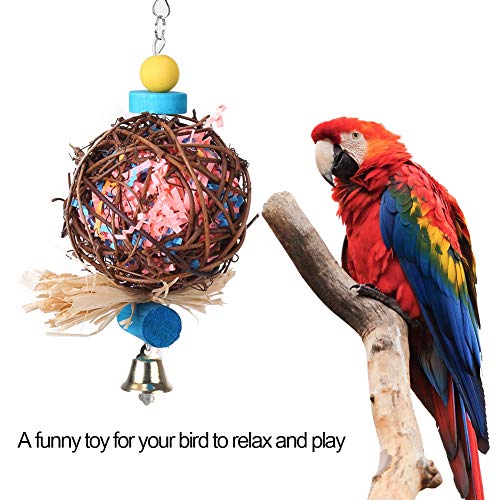 Juguete para triturar loros, bolas de ratán natural, juguetes para pájaros, tiras de papel, juguete para masticar pájaros, juguete para colgar loros, periquitos, cacatúas