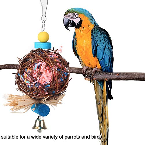 Juguete para triturar loros, bolas de ratán natural, juguetes para pájaros, tiras de papel, juguete para masticar pájaros, juguete para colgar loros, periquitos, cacatúas