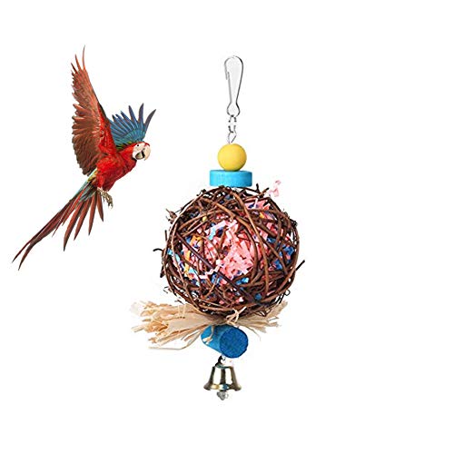 Juguete para triturar loros, bolas de ratán natural, juguetes para pájaros, tiras de papel, juguete para masticar pájaros, juguete para colgar loros, periquitos, cacatúas