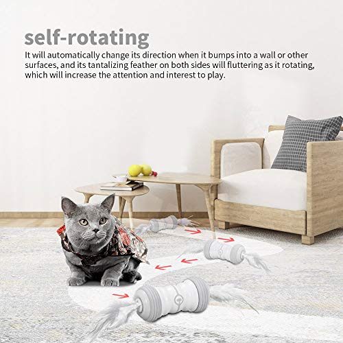 Kasachoy Juguete interactivo para gatos, bola de gato con pluma de rotación automática, carga USB de 360 grados, bola de juguete de color incorporada, 2 modos de velocidad para gatos y gatitos