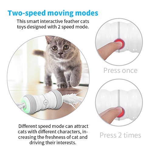Kasachoy Juguete interactivo para gatos, bola de gato con pluma de rotación automática, carga USB de 360 grados, bola de juguete de color incorporada, 2 modos de velocidad para gatos y gatitos