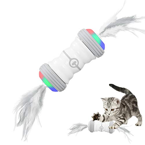 Kasachoy Juguete interactivo para gatos, bola de gato con pluma de rotación automática, carga USB de 360 grados, bola de juguete de color incorporada, 2 modos de velocidad para gatos y gatitos
