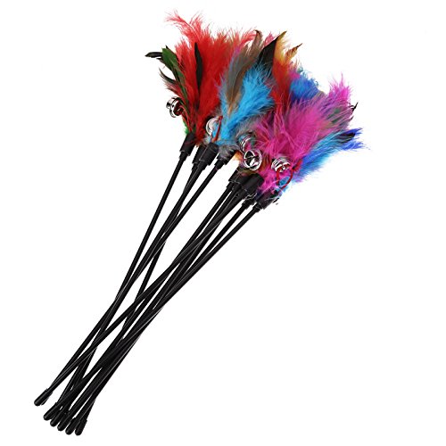 Katzen Spielzeug Gatos Juguete Gato Pesca Parte Angel Campanas y Plumas auténticas para Gatos – Pack de 4