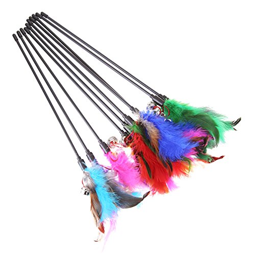 Katzen Spielzeug Gatos Juguete Gato Pesca Parte Angel Campanas y Plumas auténticas para Gatos – Pack de 4