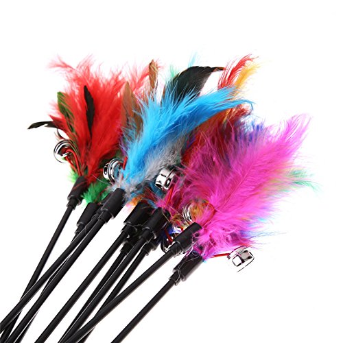 Katzen Spielzeug Gatos Juguete Gato Pesca Parte Angel Campanas y Plumas auténticas para Gatos – Pack de 4