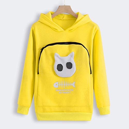 Keerads - Sudadera con Capucha para Mujer, Suave y cálida, con Bolsillo Grande de Canguro, para pequeños Animales Largos o Gato, Casual D-Jaune XXX-Large