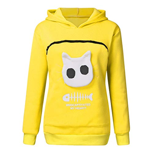 Keerads - Sudadera con Capucha para Mujer, Suave y cálida, con Bolsillo Grande de Canguro, para pequeños Animales Largos o Gato, Casual D-Jaune XXX-Large